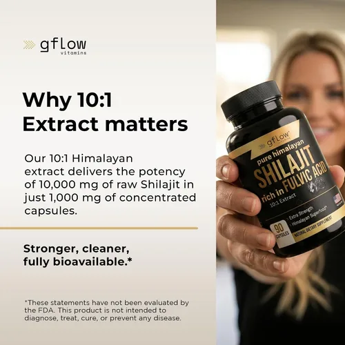 Miniatura 3 de gflow vitamins Shilajit Rico en ácido fúlvico y más de 85 minerales traza Suplemento de máxima potencia para combatir la fatiga Fabricado