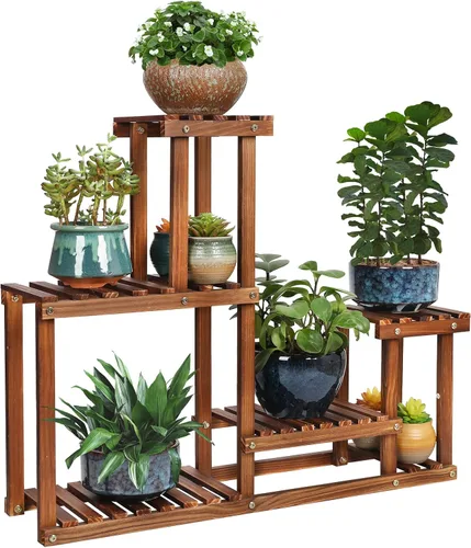 Soporte de madera de pino para interiores y exteriores, estante de flores de múltiples capas, soporte superior e inferior para plantas en jardín,