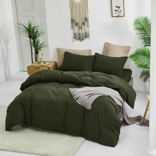 Miniatura 311 de CLOTHKNOW - Juego de edredón verde militar tamaño completo de 3 piezas, juego de ropa de cama verde oscuro, edredón suave con 2 fundas de almohada