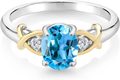 Miniatura 68 de Anillo de compromiso de oro amarillo de 10 quilates y plata 925 con piedra natal y diamantes cultivados en laboratorio para mujer, ovalado de 0.315