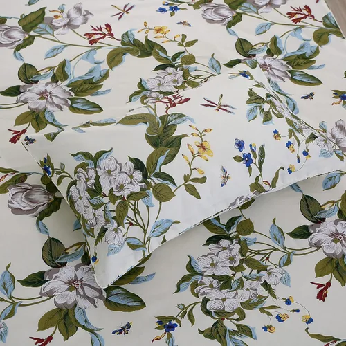 Miniatura 4 de FADFAY Sábanas florales Shabby tamaño King, 100% algodón, 600 hilos, flores blancas y hojas verdes, ropa de cama vintage con estampado botánico