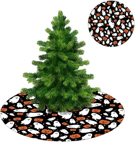 Miniatura 5 de Falda de árbol de Halloween, falda de árbol de calabazas fantasmas de Halloween, falda de árbol de Halloween de 48 pulgadas, tapete de árbol
