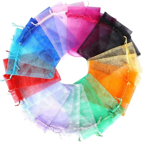 Miniatura 40 de 100 bolsas de organza con cordón de regalo para joyas, galletas, malla de tela transparente de 5 x 7 pulgadas, bolsa reciclable duradera para baby