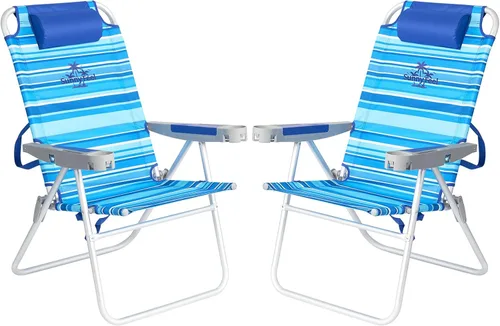 Miniatura 15 de SUNNYFEEL Silla de Playa Plegable Extra Ancha de 28", 5 Posiciones Completamente Reclinable, Silla de Camping Portátil de 17" de Alto con Portavasos