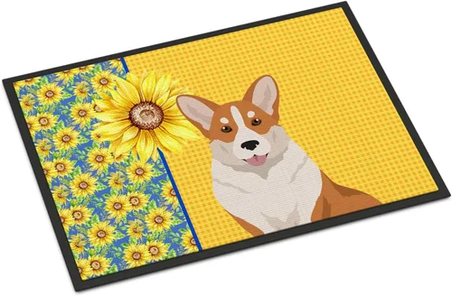 Miniatura 377 de Caroline's Treasures WDK5313MAT Airedale Terrier - Tapete para puerta delantera de 18 x 27 pulgadas, diseño de girasoles de verano, para entrada