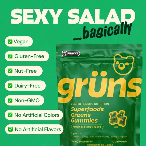 Miniatura 7 de Gruns - Gomitas multivitamínicas Super Greens para adultos, superalimento de vitaminas con espirulina, clorella, fibra prebiótica para la salud