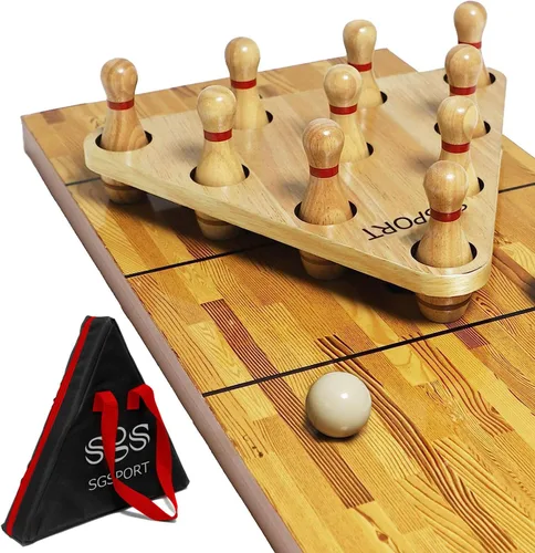 Juego de alfileres de bolos de tejo con 10 pines de bolos de madera dura de alta calidad, bola de boliche triangular Durabel de resina y bolsa de