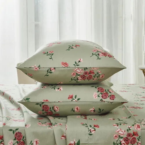 Miniatura 2 de FADFAY Juego de sábanas de cama tamaño King 100% algodón, color verde salvia, patrón floral de rosas rojas de campo francés, ropa de cama de lujo