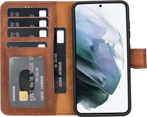 Miniatura 21 de HARDISTON Funda de piel compatible con Samsung Galaxy S22 Ultra – Funda magnética fuerte desmontable hecha a mano con tarjeteros y soporte, Negro