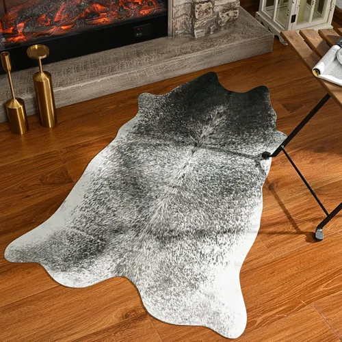 Miniatura 27 de Alfombra lavable antideslizante de piel de vaca sintética de 2 x 3 pulgadas, color blanco y blanco, tapete pequeño para puerta delantera, decoración
