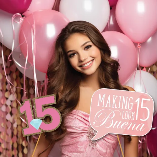 Miniatura 4 de Accesorios para cabina de fotos de quinceañera, kit de cabina de fotos de 41 piezas con letrero de 8 x 10 pulgadas, 60 almohadillas adhesivas, 45