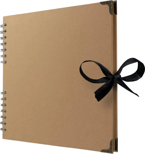 Miniatura 16 de Bstorify Álbum de recortes de 10 x 10 pulgadas, 70 páginas, protectores de esquina de papel kraft grueso azul, cierre de cinta, ideal para tus