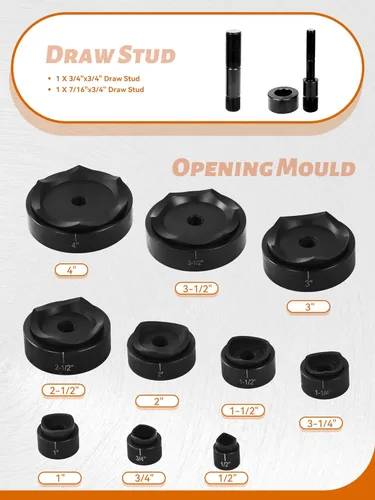 Miniatura 3 de AMZCNC Kit de punzonadora hidráulica de 15 toneladas de 1/2 a 4 pulgadas, herramienta de perforación manual con 10 troqueles (15T (1/2 "~ 4"))