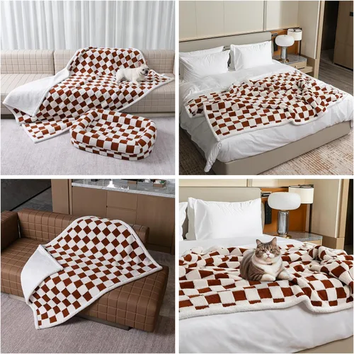 Miniatura 12 de Manta impermeable para mascotas, manta roja de perro para funda de cama, sofá, elegante manta jacquard para mascotas, para cachorros, gatos, rojo