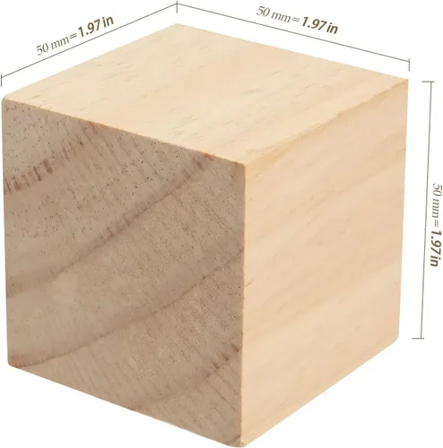 Miniatura 2 de 60 bloques de madera sin terminar de 2 x 2 x 2 pulgadas, bloques de madera maciza natural cuadrados cubos de madera para decoración de pintura