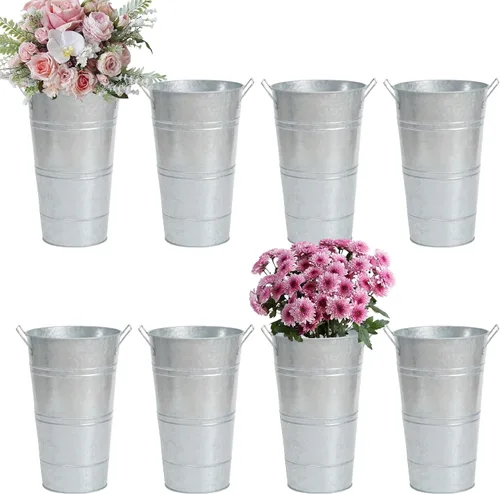 Miniatura 15 de Notakia Jarrones de metal galvanizado, jarrones de cubo de flores francesas para flores cortadas para decoración del hogar y decoración de mesa