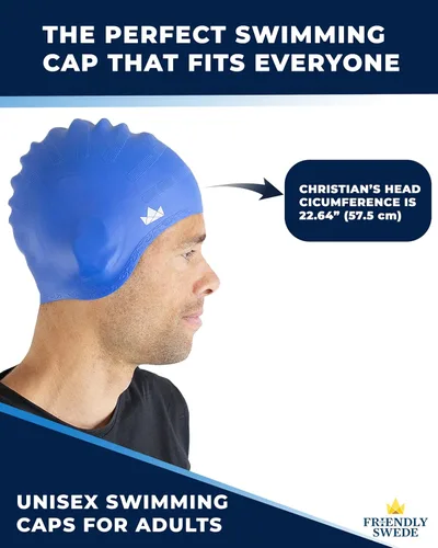 Miniatura 5 de The Friendly Swede Gorros de natación para mujeres y hombres, gorras de natación de silicona para cabello medio y largo, impermeables y mantienen