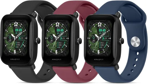 Miniatura 10 de Bandas de silicona para Amazfit Bip 3 Pro/Bip U Pro/GTR de 1.654 in, 0.787 in, paquete de 3 pulseras de repuesto suaves de liberación rápida