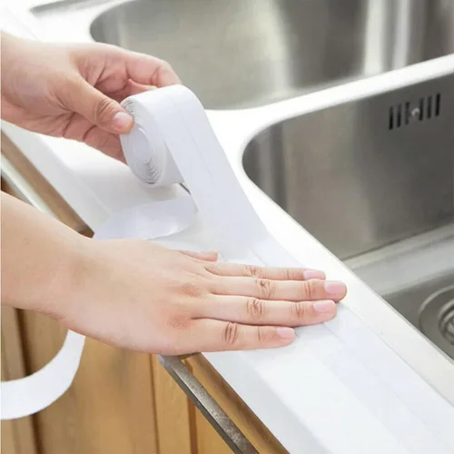 Miniatura 7 de Queenbox Cinta selladora de cinta de calafateo de 0.8 x 39.4 pulgadas, cinta de sellado autoadhesiva impermeable para protector de borde de Beige
