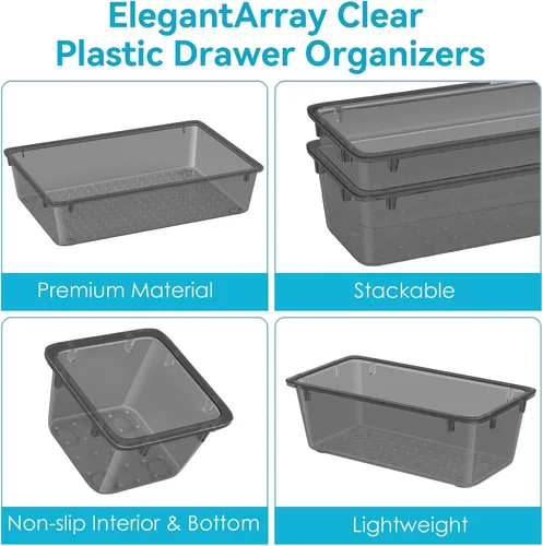 Miniatura 3 de ElegantArray Juego de organizador de cajones de 12 piezas, 4 tamaños, organizador de tocador de plástico versátil para maquillaje, papelería, Negro