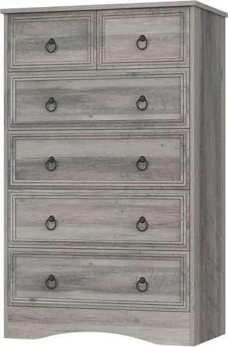 VVFLU Cómoda gris de 48 pulgadas de alto con 6 cajones para dormitorio, organizador de almacenamiento grande para ropa, para sala de estar, Gris topo