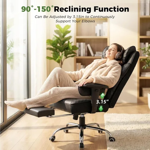 Miniatura 7 de GTPLAYER Silla de Oficina Grande y Alta 400LBS Silla Ergonómica para Juegos Ancha con Cuero con Diseño de Relieve de Lujo con Reposapiés, Reclinable