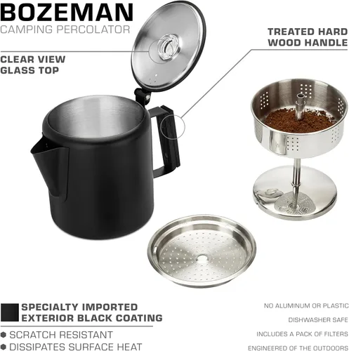 Miniatura 2 de COLETTI Bozeman Negra Cafetera Percoladora — Cafetera de Camping — La Cafetera Percoladora Más Elegante de América – SIN Aluminio ni Plástico