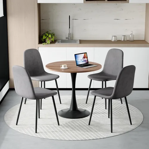 Miniatura 14 de Mesa redonda de cocina y sillas para 4, mesa de comedor redonda pequeña con sillas de gamuza de tela, juego de mesa de bistró de 32 pulgadas