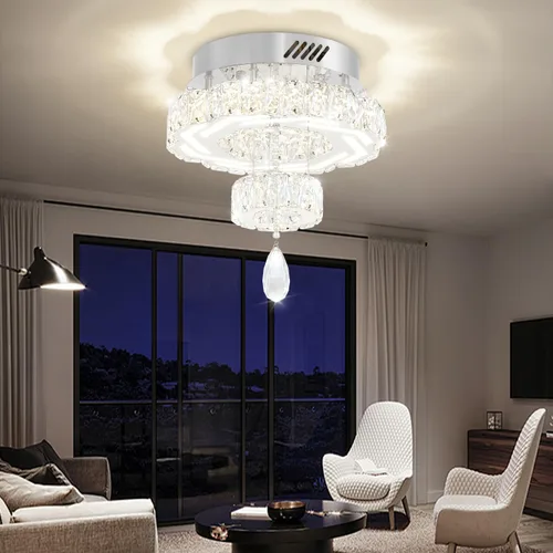 Miniatura 6 de Flashing God Candelabros de cristal modernos de 12 pulgadas, lámpara de techo de montaje empotrado, mini lámpara LED regulable para pasillo, lámpara