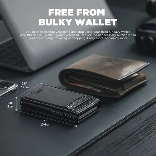 Miniatura 23 de VULKIT Billeteras delgadas para hombre, con bloqueo RFID, diseño minimalista con capacidad para hasta 11 tarjetas, Negro -, Minimalista