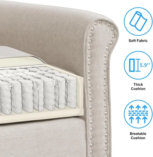 Miniatura 4 de PUREMIND Juego de sofá de 2 piezas para muebles de sala de estar, juego de sofá y silla de oficina moderno de lino con patas de madera maciza, sofá