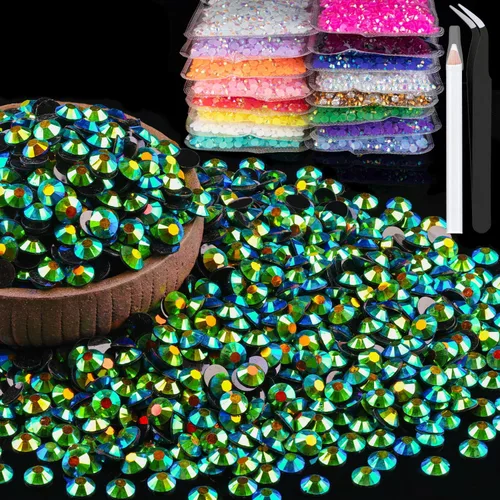 Miniatura 15 de 15000 diamantes de imitación de resina de 0.079 pulgadas a granel, diamantes de imitación de gelatina redondos negros con parte trasera plana, gemas