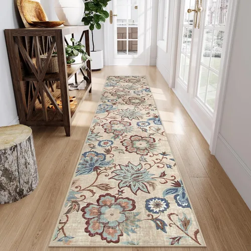 Miniatura 31 de Beeiva Alfombras florales de entrada, lavables para interiores, ultra fina, de 2 x 3 pies, antideslizante, para cocina, tapete de cachemira suave