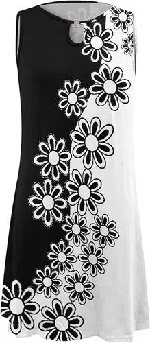 Miniatura 4 de Vestidos sin mangas para mujer, vestido de playa con estampado floral de moda, cuello redondo, dobladillo irregular
