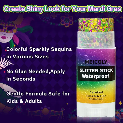 Miniatura 7 de MEICOLY Barra de purpurina corporal de Mardi Gras, barra de purpurina para el cabello para mujeres y niños, accesorios de atuendo de Mardi Gras