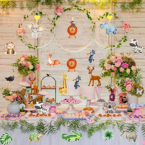 Miniatura 4 de Teling 45 piezas de recortes de animales de la selva para decoración de aula, tablero de anuncios con puntos adhesivos, suministros de fiesta
