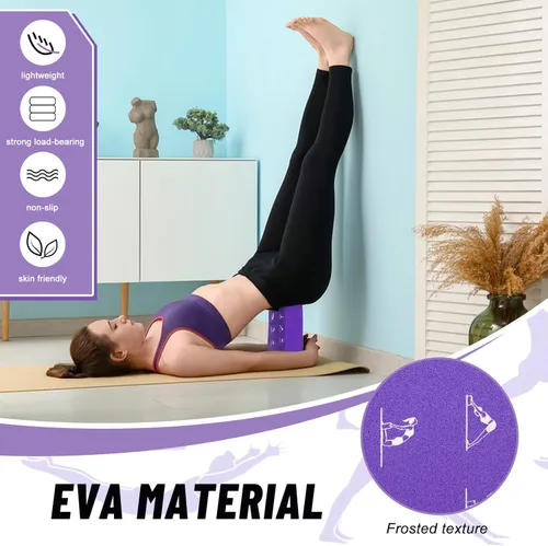 Miniatura 3 de RETON Juego de 2 bloques de yoga con correa, bloque de yoga rosa de alta densidad, bloques de espuma EVA ligeros, bloques de yoga, pilates, ladrillo