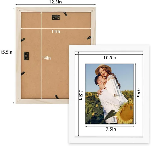Miniatura 3 de Golden State Art, Juego de 2 marcos de madera blanca de 11 x 14 pulgadas con paspartú de cristal real para fotos de 8 x 10 pulgadas