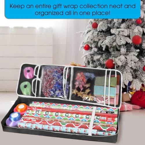 Miniatura 6 de Organizador de papel de regalo de Navidad Caja de almacenamiento de papel de regalo (37 x 14 x 4 pulgadas), fabricada con material Oxford 600D