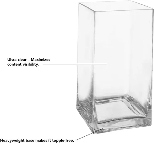Miniatura 4 de Royal Imports Jarrón de cristal decorativo para el hogar o la boda, forma rectangular alta, 10 pulgadas de alto, apertura de 5 x 5 pulgadas