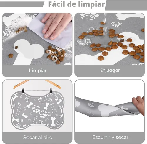 Miniatura 5 de Alfombrilla para Comida de Perros y Gatos, Alfombrilla para Alimentación de Mascotas de Absorción Rápida, Alfombrilla para Perros en Forma de Hueso