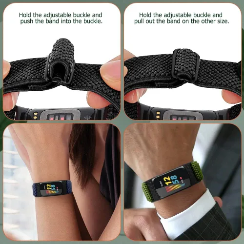 Miniatura 4 de enkic Bandas elásticas de nailon compatibles con Fitbit Charge 5, paquete de 4 correas elásticas suaves y ajustables, transpirables, correa
