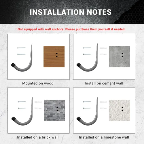 Miniatura 5 de HOME MASTER HARDWARE Paquete de 12 ganchos de pared de almacenamiento de garaje resistentes de 4 pulgadas, ganchos de acero J para colgar escaleras