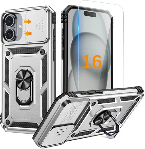 Miniatura 31 de Goton Funda para iPhone 14 Plus con Protector de Pantalla - Funda con Cubierta Deslizante para Cámara con Soporte de Anillo, Resistente de Grado