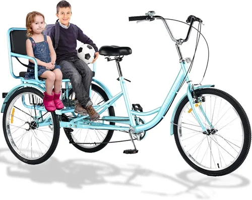 Miniatura 9 de Triciclo para adultos de 7 velocidades, triciclo para adultos con asiento trasero para damas, bicicletas de 3 ruedas de 24 pulgadas, triciclo
