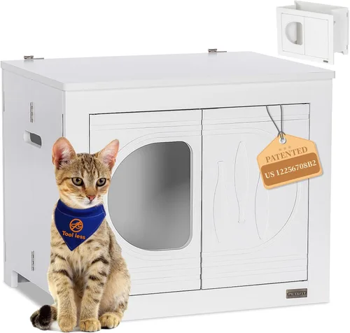 Miniatura 10 de Petsfit Caja de arena plegable, no requiere herramientas para el montaje, caja de arena para gatos, muebles ocultos, se adapta a la mayoría de cajas