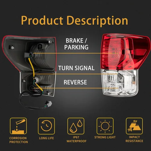 Miniatura 2 de Ensamble de luz trasera compatible con lámparas de freno traseras del lado del pasajero derecho para Toyota Tundra 2010-2013. Arnés de cableado Lado