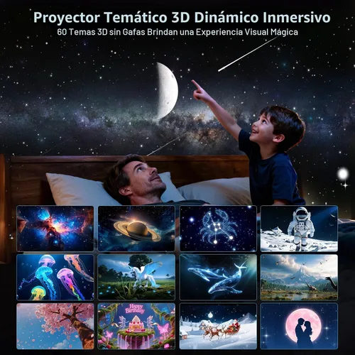 Miniatura 2 de Rossetta Proyector 3D, Mini Proyector de Galaxia HD 3D con Altavoz Bluetooth y Control Remoto, Temporizador de 1/2H, 60 Temas, Luz Nocturna