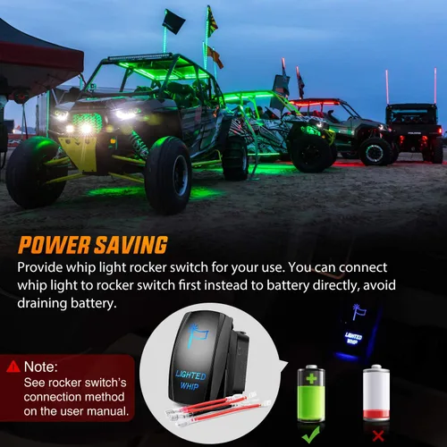 Miniatura 7 de Nilight 2 luces LED RGB en espiral de 3 pies con base de resorte, luz de persecución RF, control remoto, látigos de antena iluminados para Can-Am