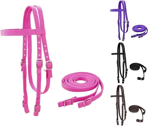 Miniatura 3 de Tahoe Tack Cabecera de nailon de doble capa lisa con riendas